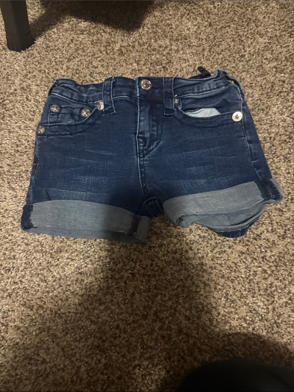 True Religion Dark Blue Rolled Cuff Denim Shorts
